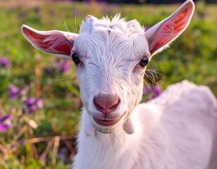 Obraz premium Adorable baby goat in field