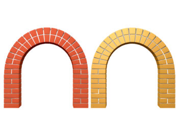 Brick arches in red and yellow colors against a transparent background