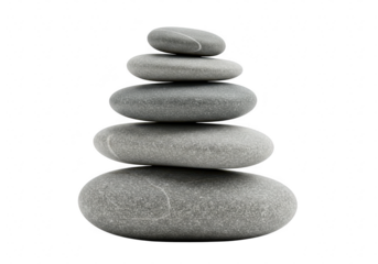 Stack of balanced grey stones symbolizing zen, harmony, and meditation, isolated on a transparent background