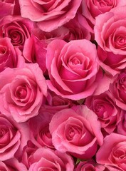 Close - up view of numerous vibrant pink roses filling the frame, showcasing their delicate petals and full blooms.