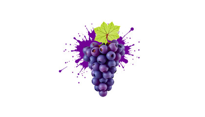 Bunch of purple grapes with splash effect and green leaf