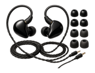 In-ear monitors with detachable cables and multiple ear tip sizes