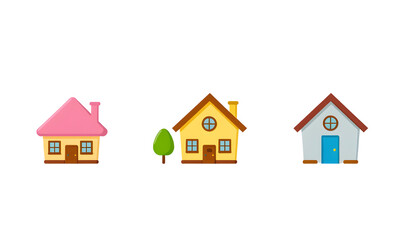 Cartoon houses illustration with different colors and a tree