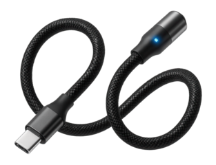 Magnetic charging cable with nylon braided jacket and LED light