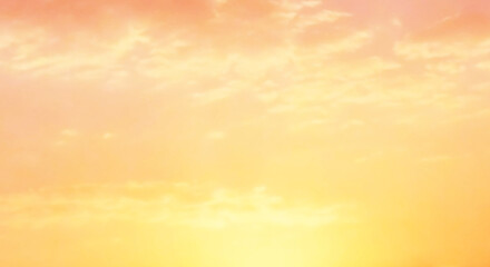 Orange yellow golden sky with fluffy cloud. Summer sunset nature landscape. Beautiful sunrise background. Cloudscape gradient abstract.