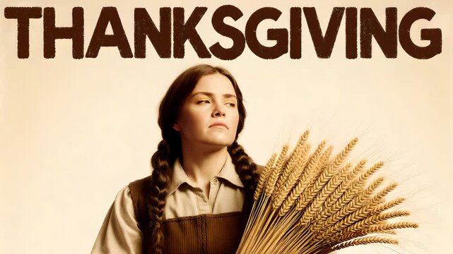 Thanksgiving Woman with Braided Hair and Wheat