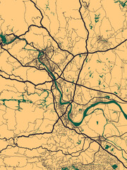 Yichang China City Street Map. Banner print design background paint, graphic digital media, contemporary trendy art, unique interesting bright, famous modern beautiful Map