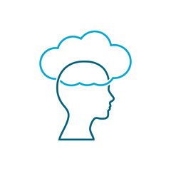 Head icon with cloud isolated on white background