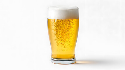 Refreshing Craft Beer in a Glass with Foamy Head Against a Neutral Background