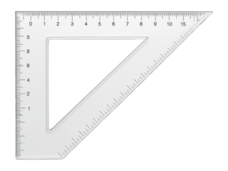 Triangular ruler with hypotenuse length measurements