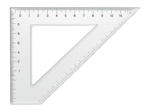 Triangular ruler with hypotenuse length measurements
