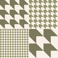 Simple geometric houndstooth design in four different scales forming a checks pattern in colors of sage green and olive green on off white. Seamless vector pattern. Great for home decor, fabric, gifts