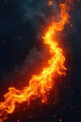 Fiery orange and yellow fireball streaks across a dark, smoky background, leaving a trail of glowing embers Perfect for fantasy, magic, or energy themed projects , fire, explosion, power