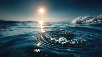 Ocean sunrise, water splash, sun rays