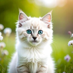 Adorable kitten in a field of flowers