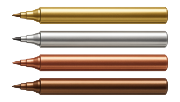Set of metallic markers with a fine tip