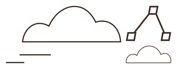 Large cloud shape, network connection diagram, smaller cloud symbol, and lines form a visual metaphor. Ideal for cloud computing, technology, connectivity, data transfer, storage minimalism