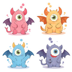 Fototapeta premium Cute monster eyeball with wings drawing