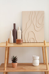 Decoration on shelving unit in living room