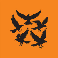 falcon birds in flight vector silhouette  in black and white 
