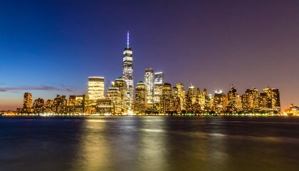 Obraz premium Nighttime cityscape of New York City skyline