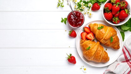 Strawberry croissants breakfast image