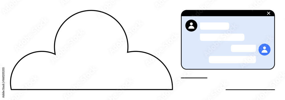 Poster cloud connected to an online chat window with user avatars and message bubbles. ideal for teamwork, 