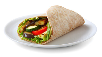 Ultra Realistic Grilled Veggie Wrap Featuring Bell Peppers, Zucchini, Eggplant, Fresh Vegetables, and Whole Wheat Tortilla