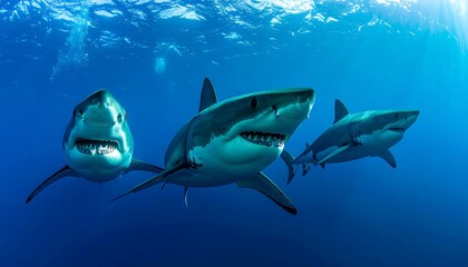 Obraz premium Great White Sharks in Deep Blue