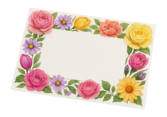 Rectangular postcard with floral border and blank center