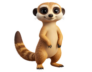 Cute Cartoon Meerkat Stands Cheerfully