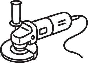 line art drawing of an angle grinder power tool vector illustration