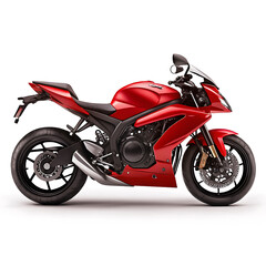 Sleek Red Motorcycle Studio Shot Detailed Design and Powerful Engine on White Background for Automotive Enthusiasts
