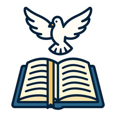 Open Bible with Dove Flying Above Symbolizing Peace and the Holy Spirit &ndash; Flat Vector Illustration.