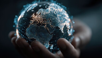 Global network held in cupped hand