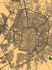 Merida Mexico City Street Map. Abstract painting modern urban travel art downtown landmarks artwork