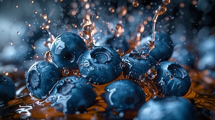 Dynamically Illustrated Blueberry Splash Depicting Fresh Fruit Concept for Culinary Design and Summer Refreshment Themes