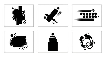 Abstract black shapes on white backgrounds perfect for modern design projects, logos, and branding