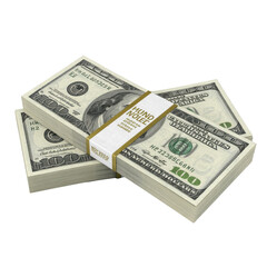 Stacks of hundred-dollar bills, neatly banded, isolated on a transparent background. background removed