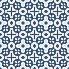 Blue seamless floral pattern, a vintage decorative tile design with geometric elements