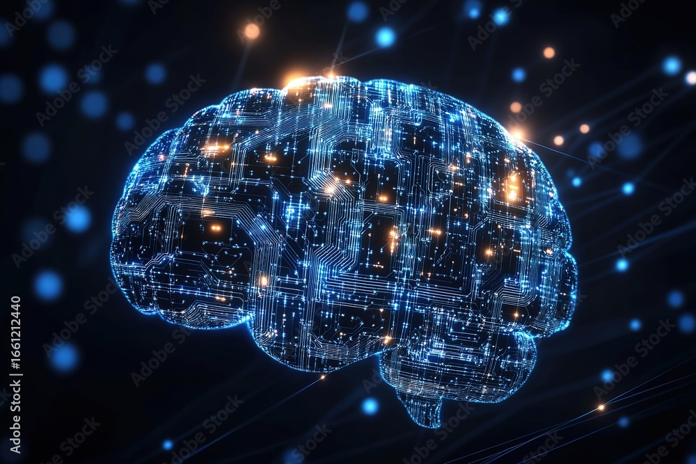 Aufkleber a cybernetic brain composed of glowing circuits and data pathways, symbolizing the power of digital 