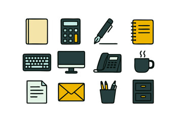 Collection of office work tools