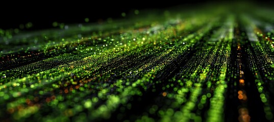 Abstract green light trails background with bokeh effect for futuristic technology design