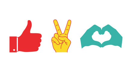 Obraz premium Thumbs up, peace sign, and heart hands emoji representing positive vibes, love, and connection