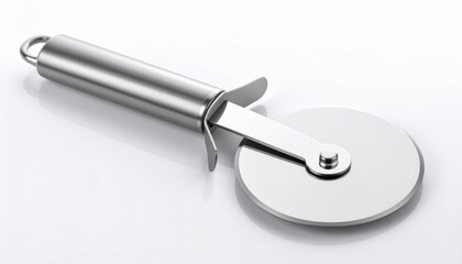 Stainless Steel Pizza Cutter on a White Background