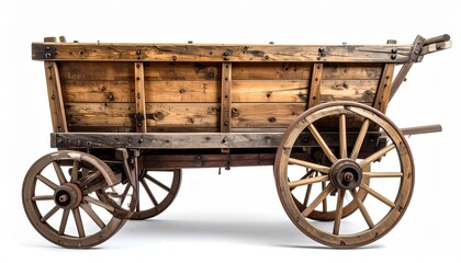 Fototapeta premium Old Wooden Wagon on a White Background old wooden cart