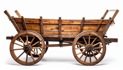 Obraz premium Old Wooden Wagon on a White Background old wooden cart