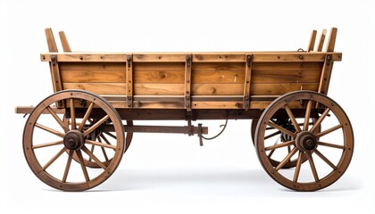 Fototapeta premium Old Wooden Wagon on a White Background old wooden cart