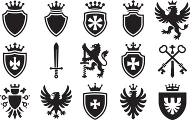 Fototapeta premium Set of Royal Shields, Lions, Swords, and Crowns for Heraldic and Monarchy Designs