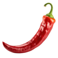 A single, vibrant red chili pepper isolated on a transparent background. background removed